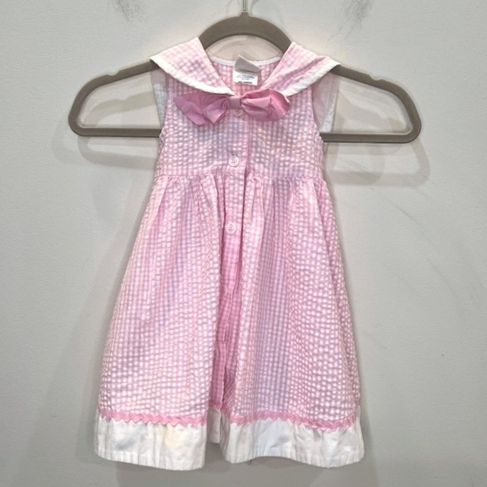Good Lad of Philadelphia Pink Seersucker Sailor Dress 24M Nautical Bow Anchor